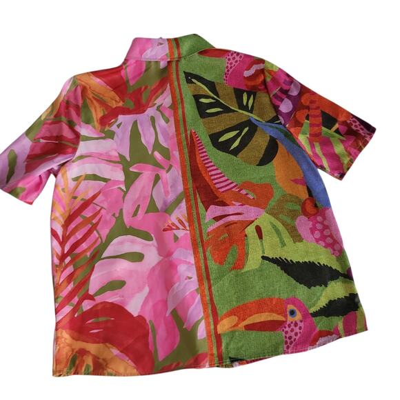 Rachel Zoe Tropical Birds & Leaves Print Satin Beach Vacation Top Size XS - Picture 9 of 16